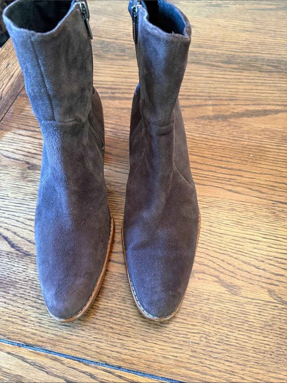Timberland Brown Suede Ankle Boots Block Heel Zip Booties Women’s 8.5